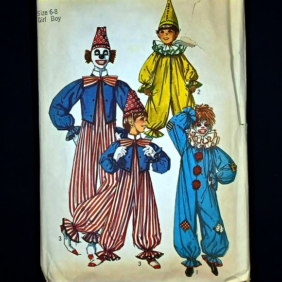 Vtg Simplicity 9051 Boy Girl Child Clown Costumes Halloween Sz 6-8 Cut Complete - Picture 2 of 15